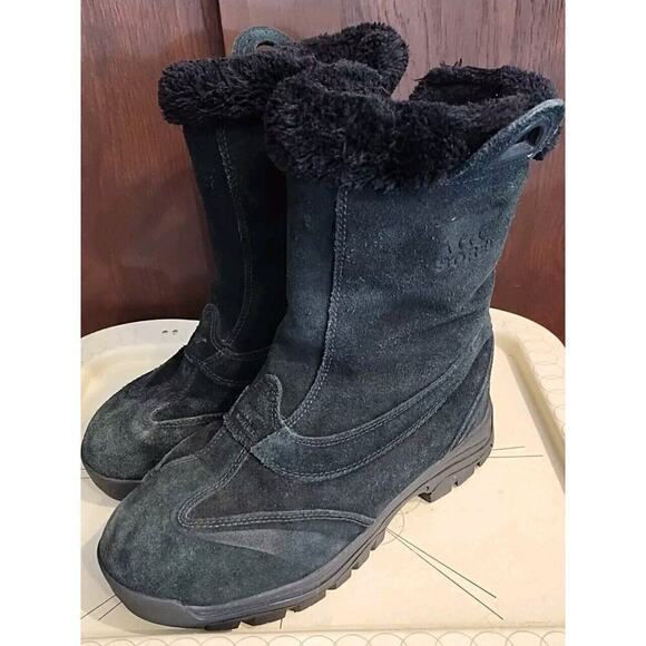 Sorel Waterfall Slip 2 NL1782 Suede Insulated Thinsulate Zip Black Women US 9 - Picture 1 of 8